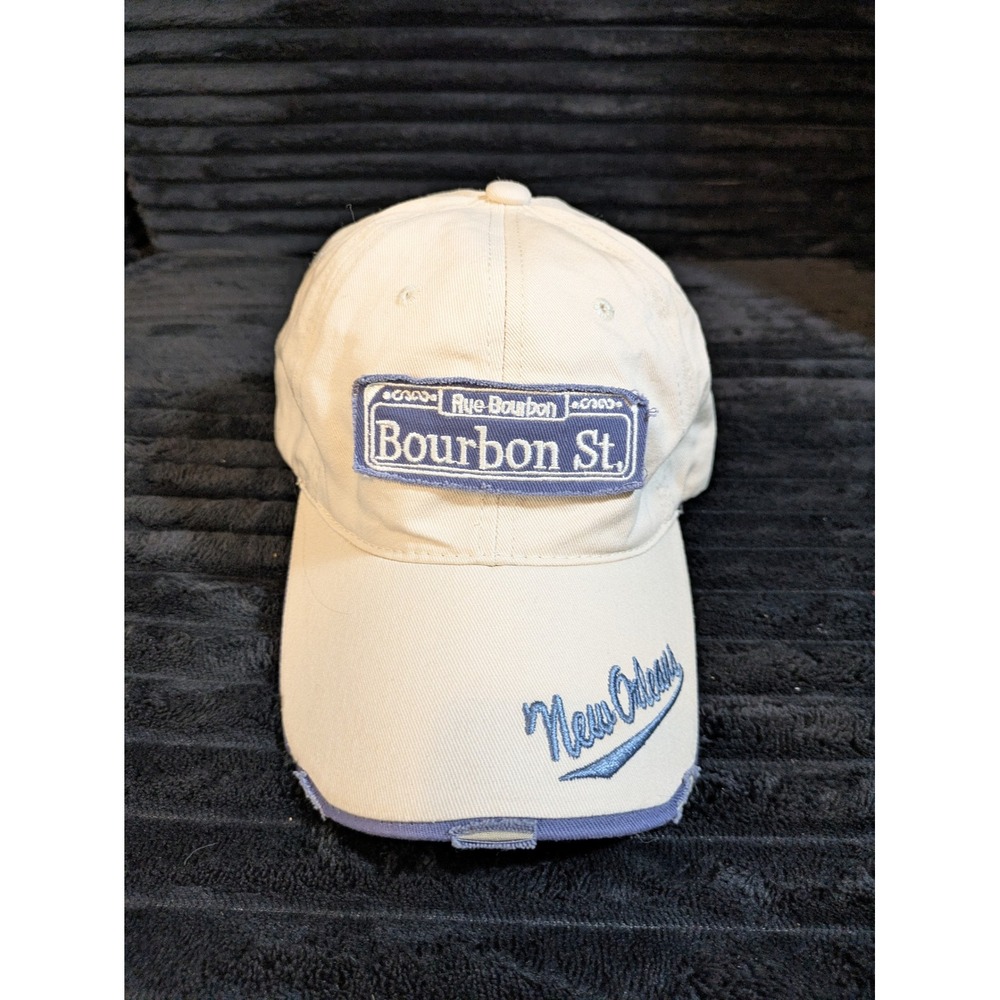 Sun Products New Orleans Bourbon St Hat Tan Blue Distressed Baseball Cap Adult
